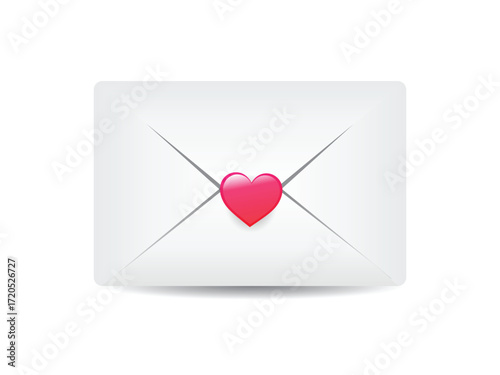 Envelope sealed with heart. romantic icon envelope. In the envelope is a card with a heart. Illustration of a love letter in flat style.