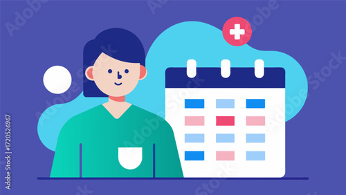A person with a chronic illness using a personalized memory calendar to keep track of important doctor appointments and medication schedules.. Vector illustration