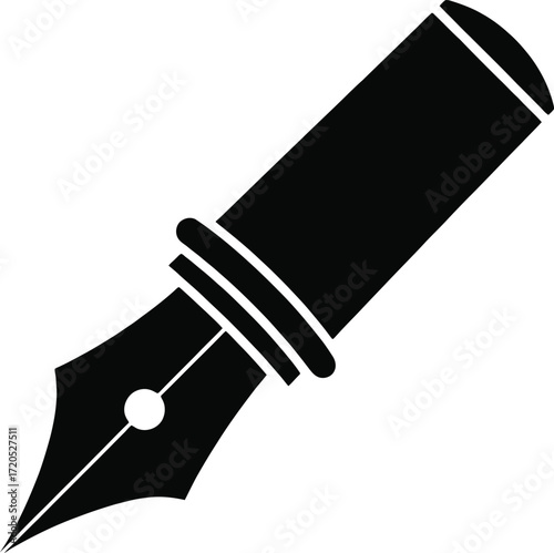 Stylized fountain pen glyph icon for writing and design