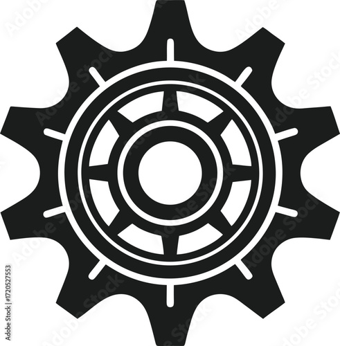 Solid black gear icon in glyph style