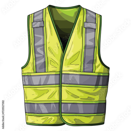 Vector Illustration of High Visibility Safety Vest in Vibrant Yellow and Gray Minimalist Style Designed for Industrial and Construction Branding