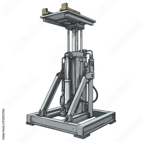 Vector Illustration of Industrial Hydraulic Lift in Modern Minimalist Style with Grey Monochrome Palette