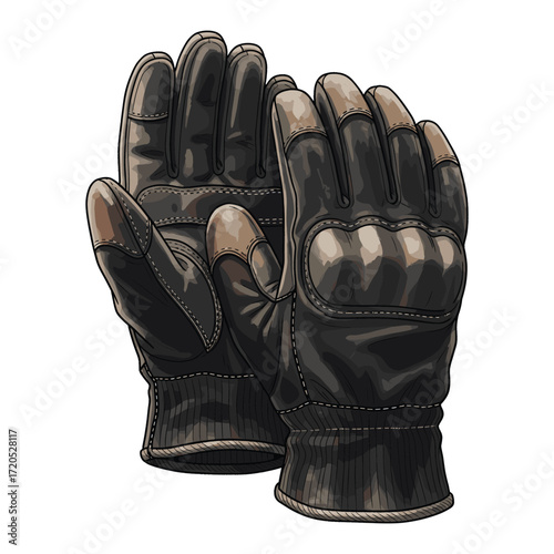 Vector Illustration of Work Gloves in Realistic Style with Leather and Fabric Details