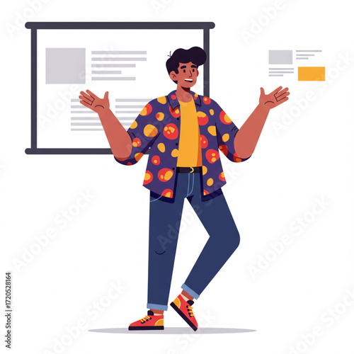 Business Presentation Man Presenting Information with Confidence and a Welcoming Demeanor