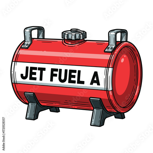 Vector Illustration of Jet Fuel Tank with Bold Text in Modern Flat Style in Red White and Black Colors