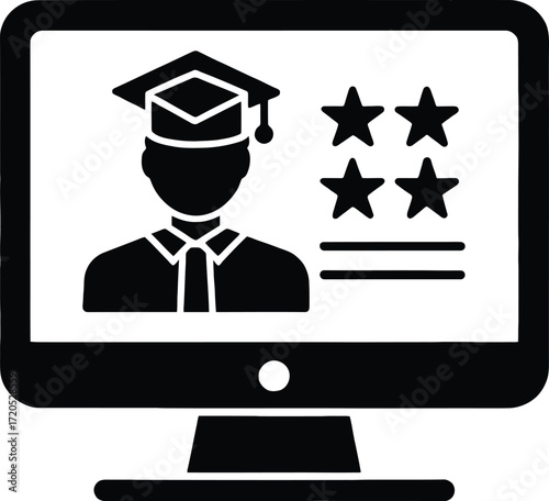 Online course screen glyph style icon design