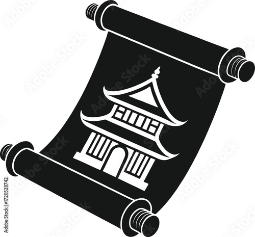 Stylized open scroll glyph icon in solid black
