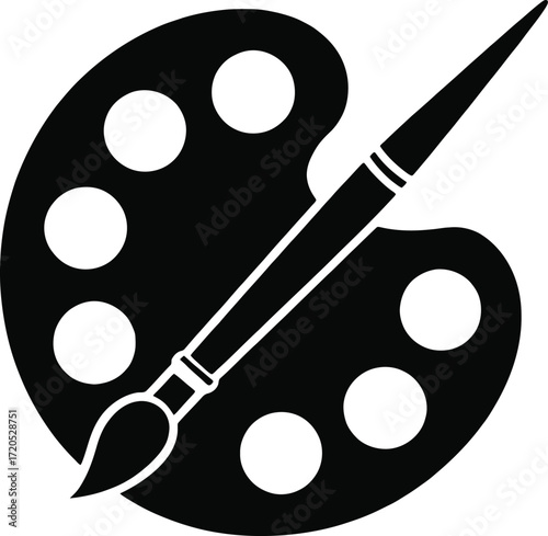 Artistic paintbrush and palette glyph style icon