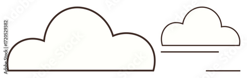 Two outlined clouds of different sizes accompanied by horizontal breeze lines suggest movement, air, and nature. Ideal for weather forecast, climate change, sustainability, nature, environment