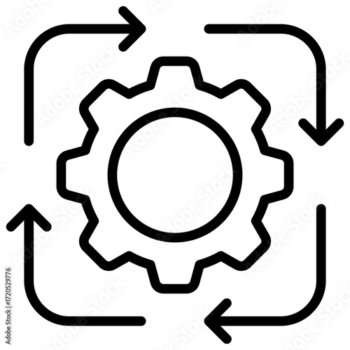 Process Cycle Outline Icon Design Vector - gear with arrows symbolizing continuous process, workflow, and system optimization