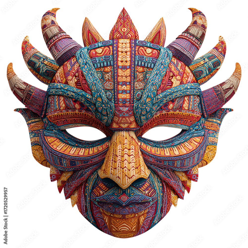 Naklejka premium Intricate ceremonial mask isolated on transparent background