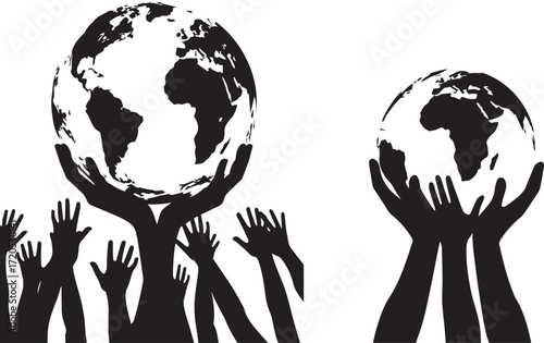 Hands holding earth globe vector graphic illustration climate change environment art