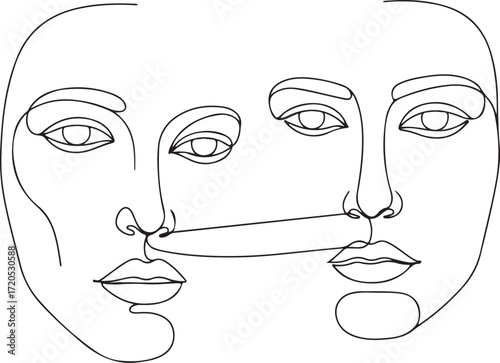Continuous line drawing of two faces connected by a single line, symbolizing a deep, intimate bond