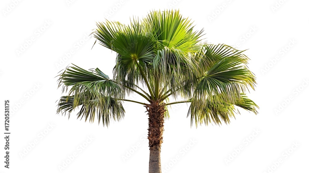 Obraz premium Single Green Palm Tree Isolated on White Background, Tropical Foliage, Flora