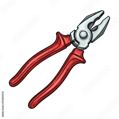 Vector Illustration of Pliers in Realistic Style with Red Handles for Crafting and Mechanical Design