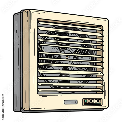 Vintage Ventilation Fan Vector Illustration in Retro Style with Beige and Gray Colors