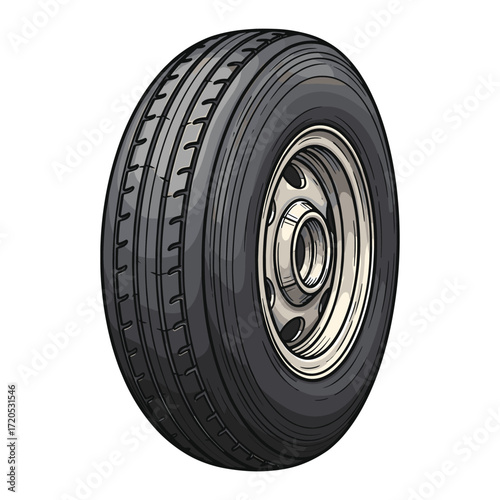 Vector Illustration of Car Tire with Realistic Tread Pattern in Modern Style for Automotive Design
