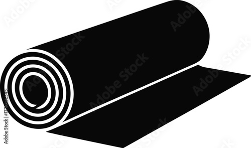 Silhouette of a person rolling a yoga mat with abstract background elements