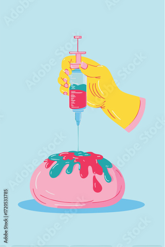 Bold illustration of a person with a weight loss syringe medication.