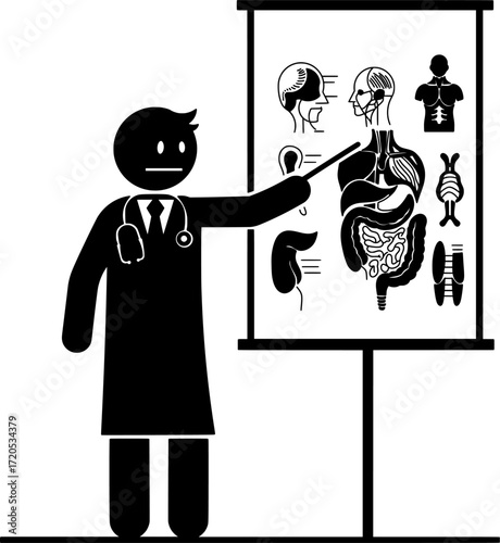 Doctor Explaining Human Anatomy Stick Figure Icon