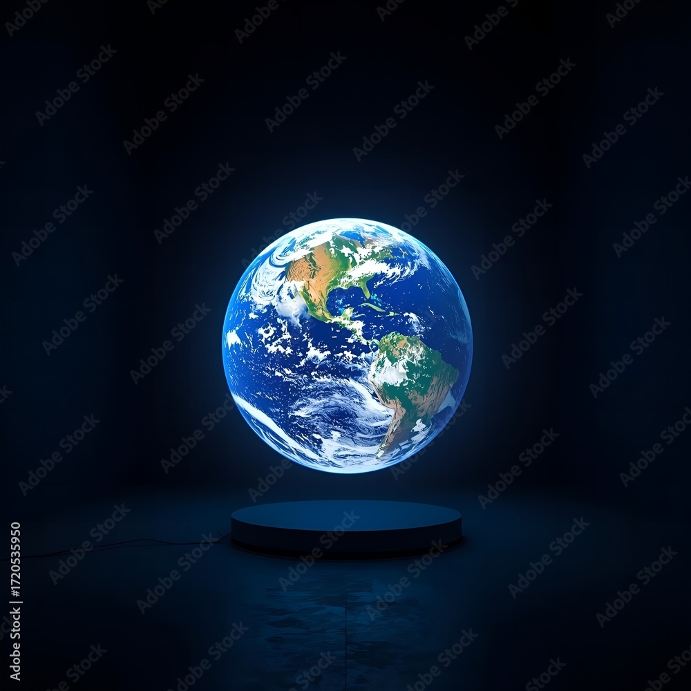 Fototapeta premium Luminous earth globe glowing in deep space science fiction technology concept