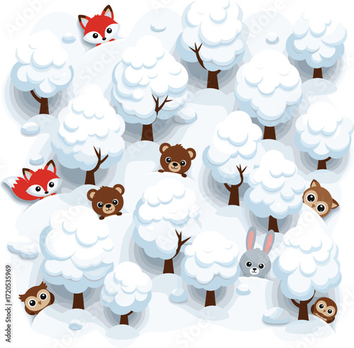 Whimsical winter forest scene with adorable animal figurines
