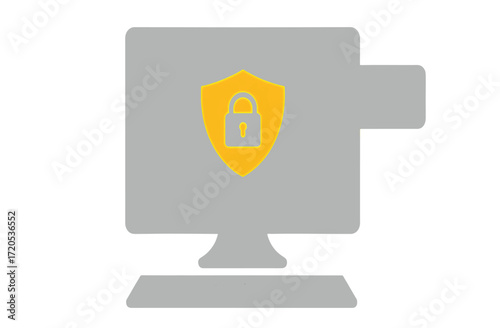 Cybersecurity Shield on Computer Screen Data Protection Vector Illustration