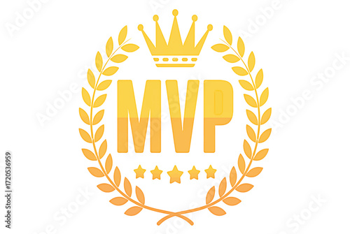 Golden MVP award emblem with crown and laurel wreath symbolizing achievement, recognition, and top performance in a competition or game