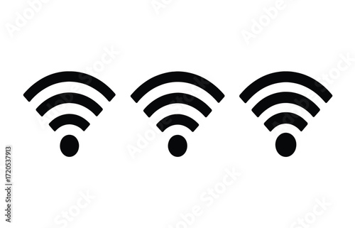 Three black Wi-Fi signal icons, perfect for representing internet connectivity, digital accessibility, and network coverage
