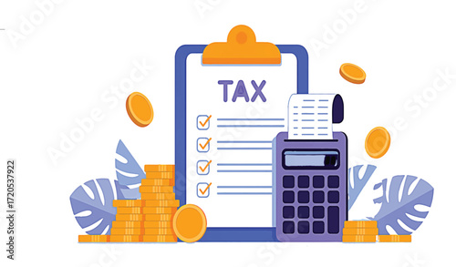 Tax Season Checklist Simplifying Finances with Calculator, Coins, and a Detailed Tax Form – A Financial Guide