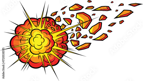 Explosion with debris flying away in a trail