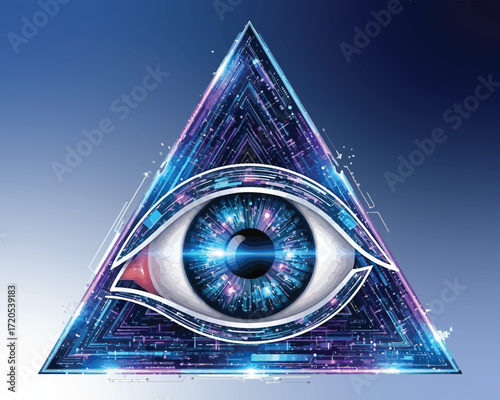 All Seeing Eye within a Digital Pyramid symbol conspiracy.
