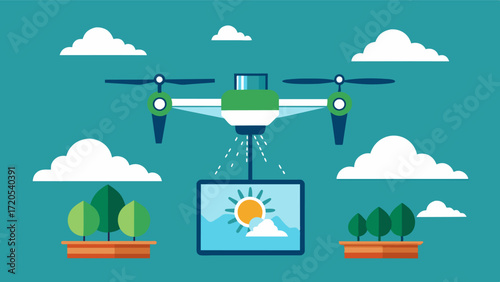 Acting as a mobile weather station a drone collects data on wind speed humidity and precipitation allowing farmers to make precise decisions to protect their crops.. Vector illustration