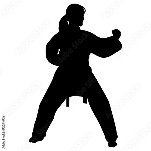 Silhouette of a Woman Karate Athlete.