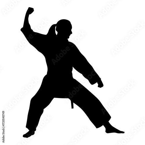 Silhouette of a Woman Karate Athlete.