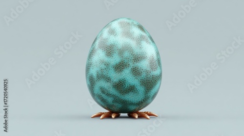 A blue and green egg with a pattern on it