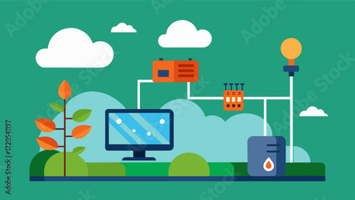 A weather monitoring station connected to an AI system which uses data to predict and prevent potential weatherrelated crop damage.. Vector illustration