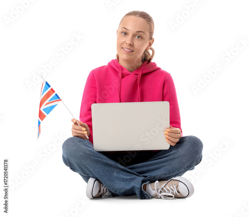 Young woman with UK flag an...