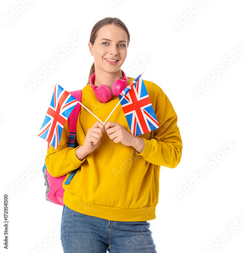 Female student with UK flag...