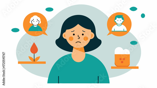 A caregiver struggling to find a balance between their caregiving duties and their own personal life leading to feelings of resentment and guilt for wanting time for themselves.. Vector illustration