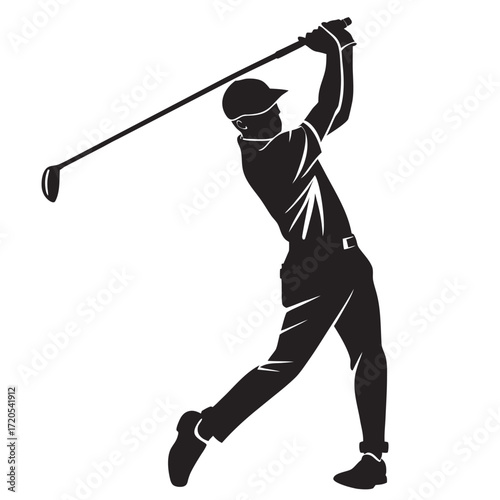 Golfer swinging silhouette