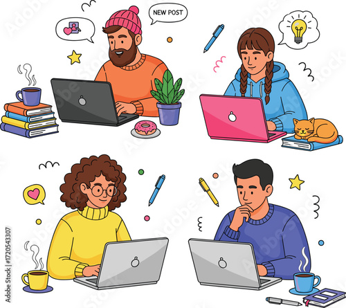 Blogging People Cartoon Vector.
