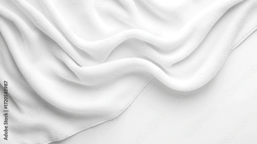 Obraz premium White fabric gently drapes across the frame, creating flowing lines. Use for backgrounds, textures, or illustrating purity and cleanliness.