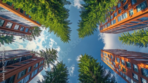 Wallpaper Mural Urban Oasis:  Skyward View of Modern Architecture Integrated with Lush Greenery Torontodigital.ca