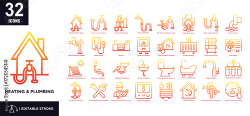 Heating And Plumbing gradient  icon set