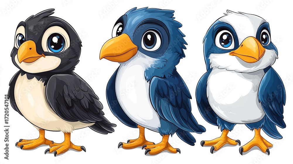 Fototapeta premium Cute Cartoon Birds Illustration