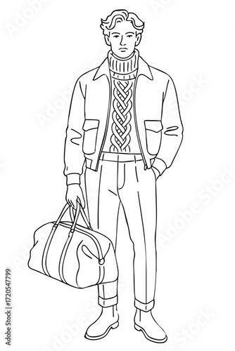 Stylish Man in Winter Outfit with Duffel Bag