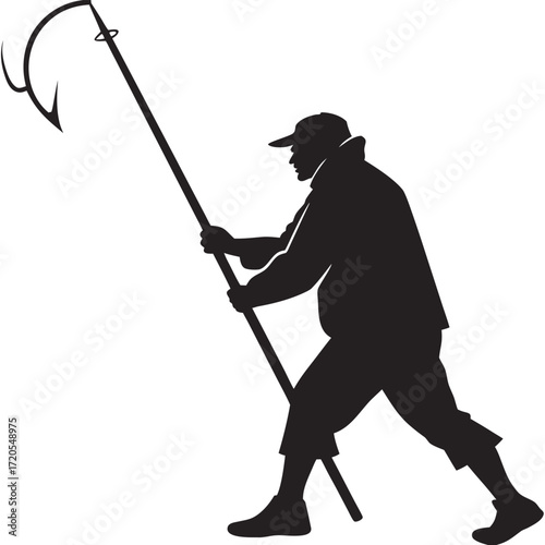 Fisherman holding fishing spear silhouette
