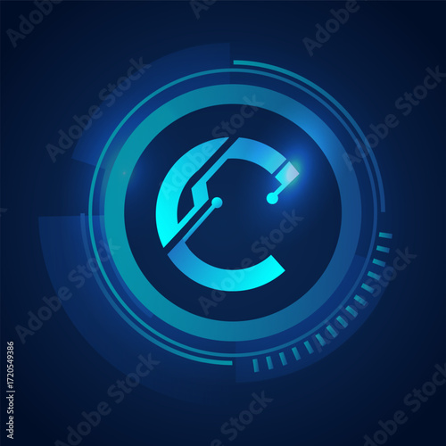 letter initials technology connection logo design