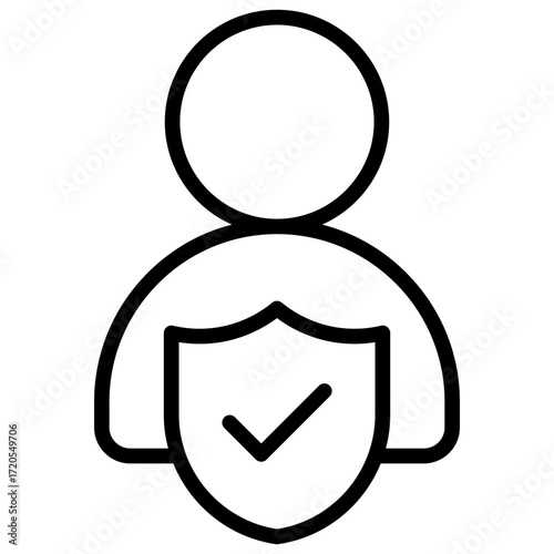 Verified User Outline Icon Design Vector - user with shield checkmark representing identity verification, trusted profile, and secure access